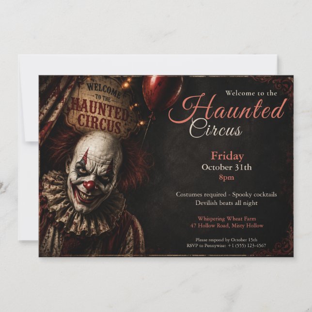 Payaso Asesino | Invitación a Fiesta de Disfraces  (Anverso)