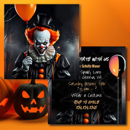 Payaso aterrador con globos en la fiesta de Hallow