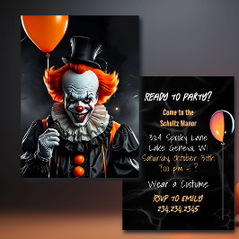 Payaso aterrador con globos en la fiesta de Hallow
