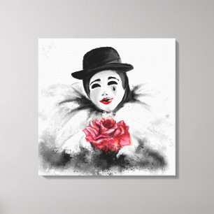 Payaso con impresión artística de lienzo de rosa
