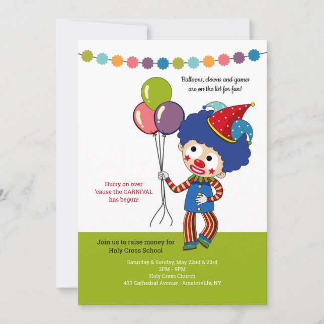 Payaso con invitación al carnaval de los globos (Anverso)