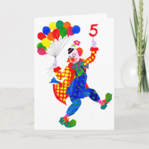 Payaso con tarjeta de cumpleaños de 5 años
