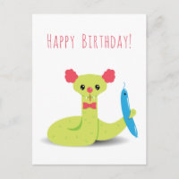 Payaso de serpiente divertido con postal de cumple