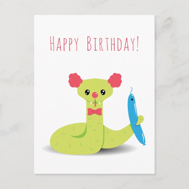 Payaso de serpiente divertido con postal de cumple (Anverso)