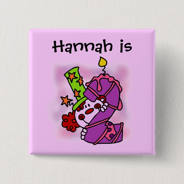 Payaso de Vela Púrpura botón de cumpleaños (Anverso)