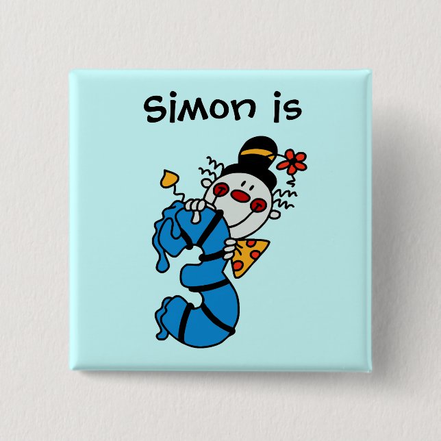 Payaso de velas azules botón de cumpleaños 3 (Anverso)
