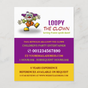Payaso gracioso, artista infantil, publicidad de p