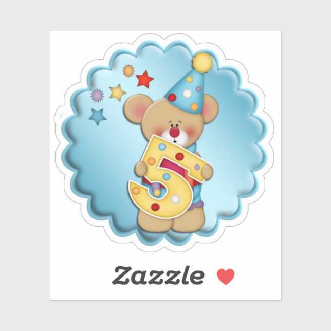 Payaso Oso Cumpleaños Quinto Sticker Calcomanía Tr (Hoja)