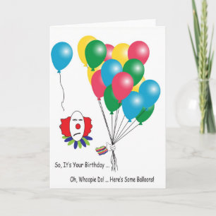 Payaso sarcástico con globos Tarjeta de Cumpleaños