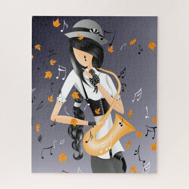 Payaso saxofonista Golden Leaves rompecabezas (Vertical)