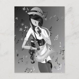 Payaso saxofonista monocromo postal