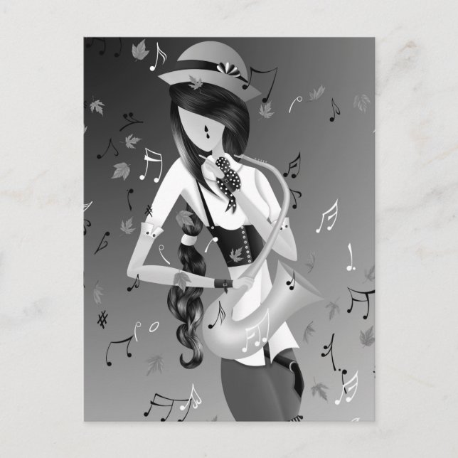 Payaso saxofonista monocromo postal (Anverso)