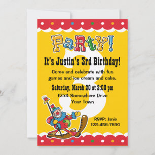 Payasos alrededor de invitaciones de la tercera fi