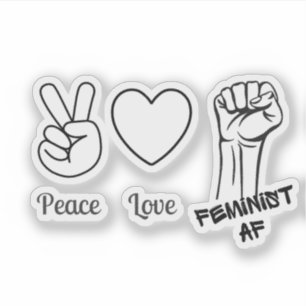 paz, amor, AF feminista - pegatina transparente