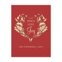 Paz Amor Alegría Floral Navidad Rojo Dorado