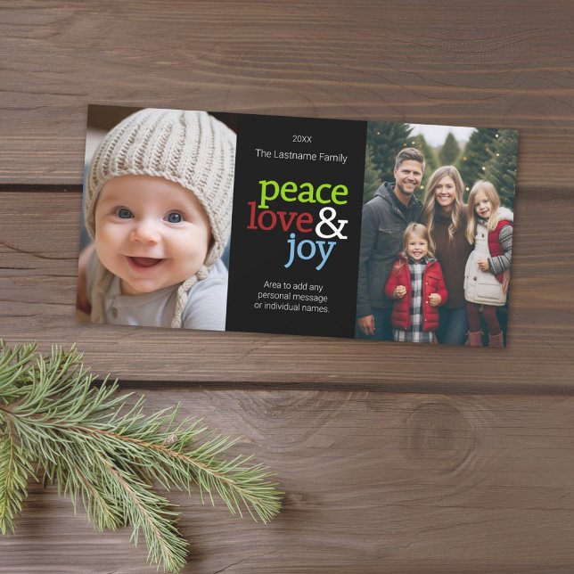 Paz Amor Alegría Navidad 2 Foto Collage (Add 2 photos to this classic photo card that can be printed or sent out to friends and family.)