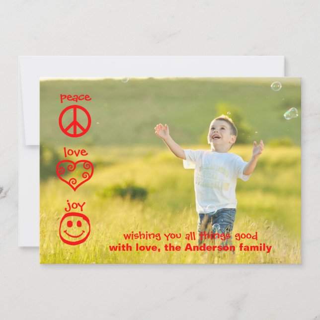 Paz, Amor, Alegría - Tarjeta de Navidad (Anverso)