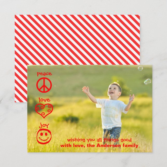 Paz, Amor, Alegría - Tarjeta de Navidad de 3x5 (Anverso / Reverso)