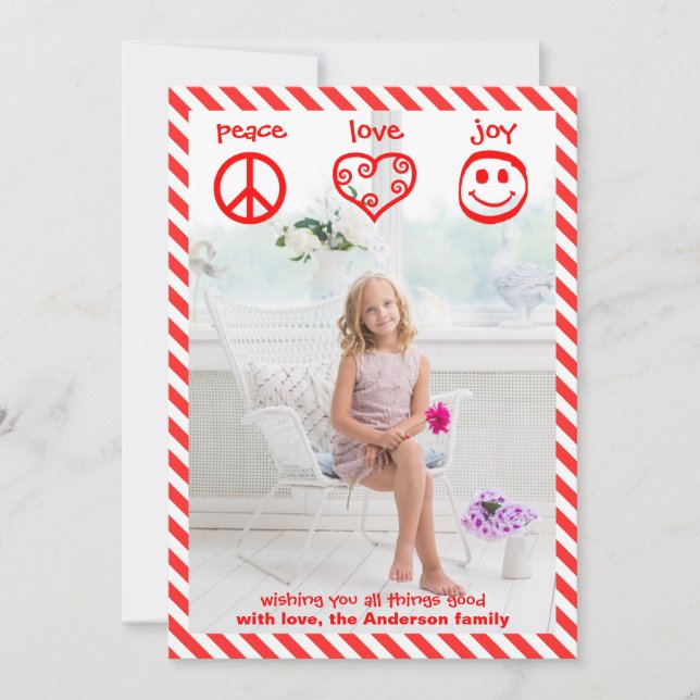 Paz, Amor, Alegría Vertical - Tarjeta de Navidad 3 (Anverso)