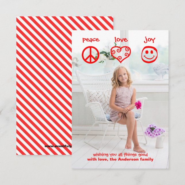 Paz, Amor, Alegría Vertical - Tarjeta de Navidad d (Anverso / Reverso)