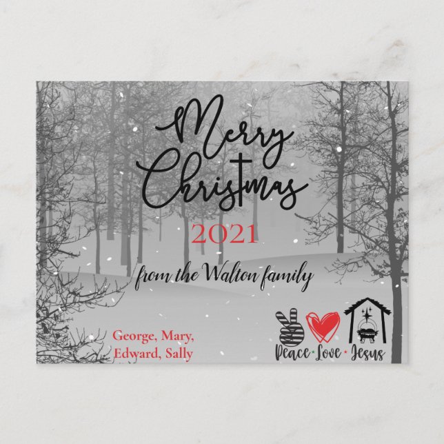 Paz Amor Jesús Navidades blancos negros Postales (Anverso)