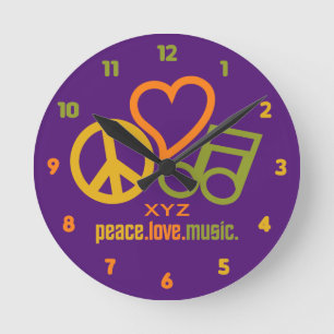 Paz - amor - reloj de pared de encargo de la