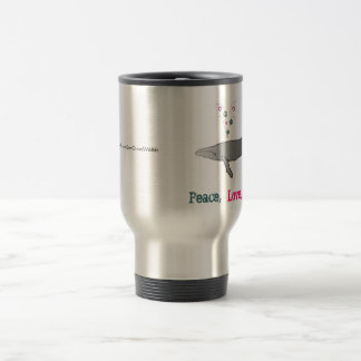 Paz, amor, taza de café de las ballenas