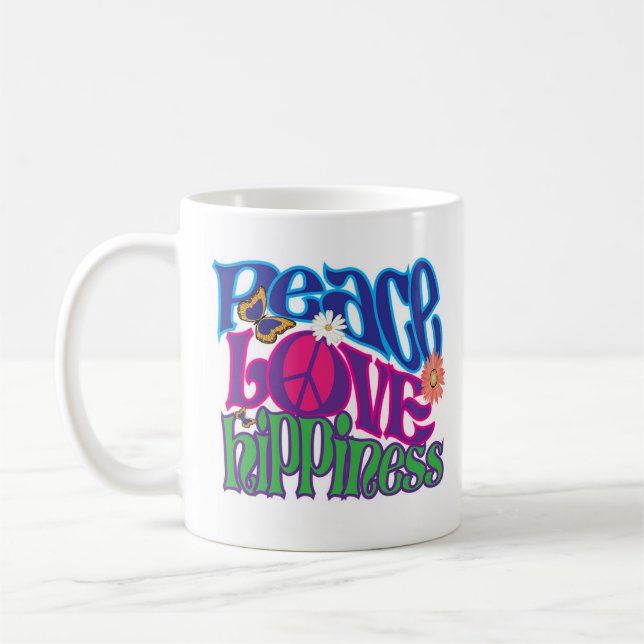 Paz, amor, taza del arte de Hippieness (Izquierda)