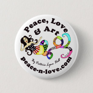 Paz, Amor y Arte Botón Promocional de Sirena