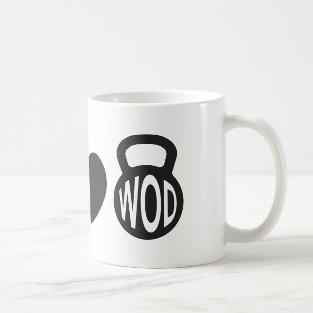Paz, amor, y taza de WOD" (Derecha)