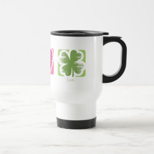 Paz, amor y taza irlandesa del viaje de la suerte