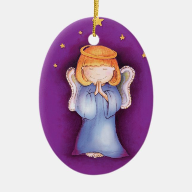 Paz del ángel del navidad, ornamento de la púrpura (Frente)