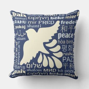 PAZ en muchos idiomas arroja almohadas