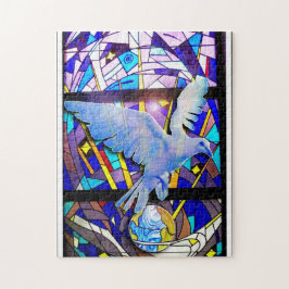 Paz en rompecabezas del vitral de la paloma de la