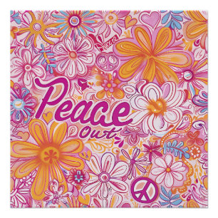 Paz fuera patrón retro de la señal de paz floral h