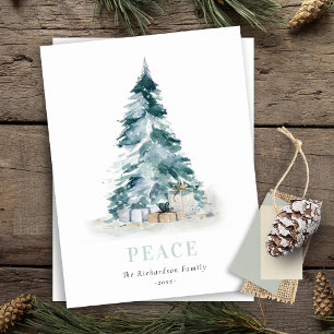 Paz Nieve Acuarela Pino Árbol de Navidad Regalos