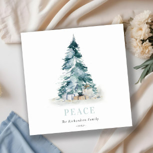 Paz Nieve Acuarela Pino Árbol de Navidad Regalos