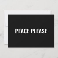 Paz Por favor blanco negro mínimo tarjeta anti gue