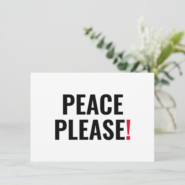 Paz, por favor, texto rojo blanco contra la tarjet (Anverso de pie)