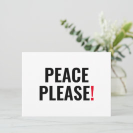 Paz, por favor, texto rojo blanco contra la tarjet