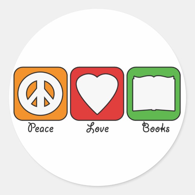 Paz Retro, amor, libros (oscuros) Pegatinas (Anverso)