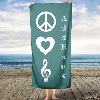 Paz verde azulada, amor, música toalla de baño per