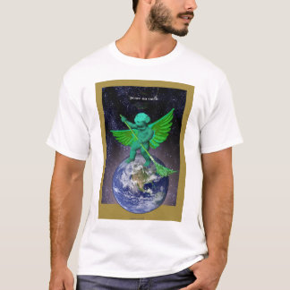Paz verde del ángel en la camiseta de la tierra