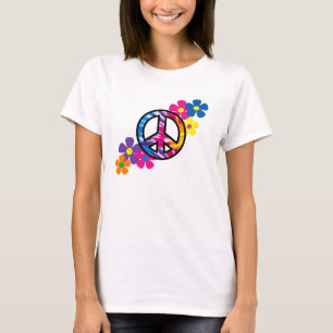 Paz y camiseta del Hippie de las flores 60s