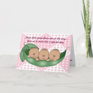Pea Baby Shower Chica de trillizos en invitación d