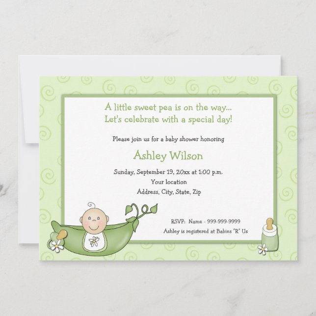 Pea en las invitaciones a la ducha para bebés Pod (Anverso)