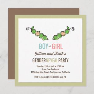 Pea en Pod Gender Reveal Invitación de Baby Shower