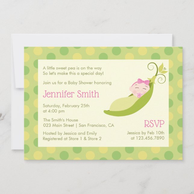 Pea in a Pod Baby Shower Invitación - Chica (Anverso)