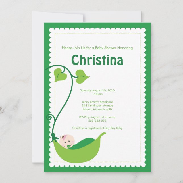Pea Pod Baby Girl Invitación Baby Shower (Anverso)