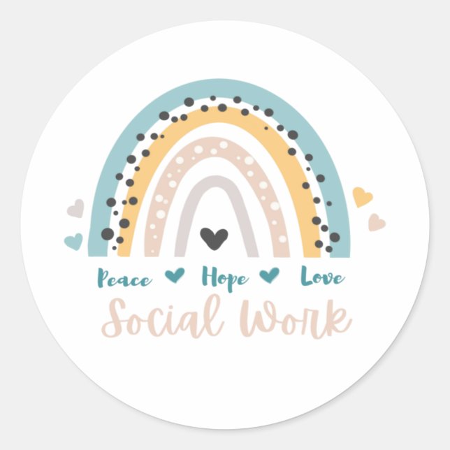 Peace Hope Love Social Work Round Pegatina (Anverso)